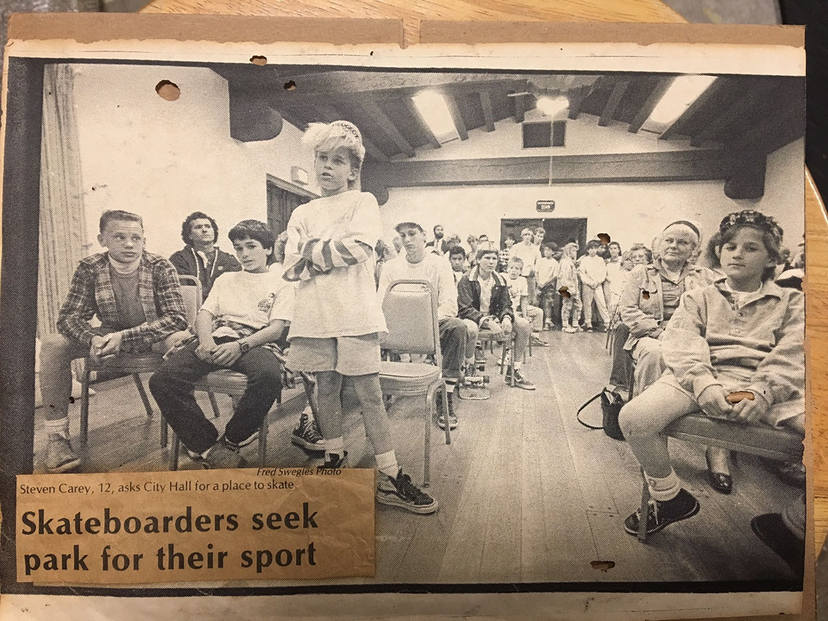 Steve Carey advocating for a place to skate, San Clemente City Hall, 1987